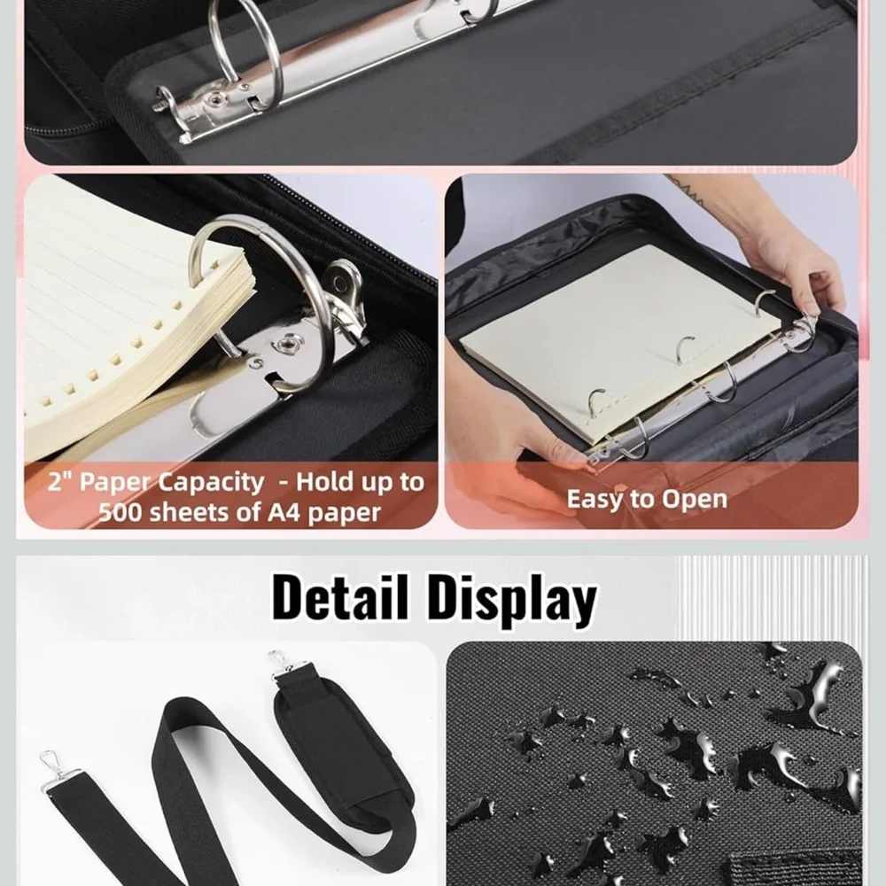 Black Multi-Pocket Binder with Shoulder Strap